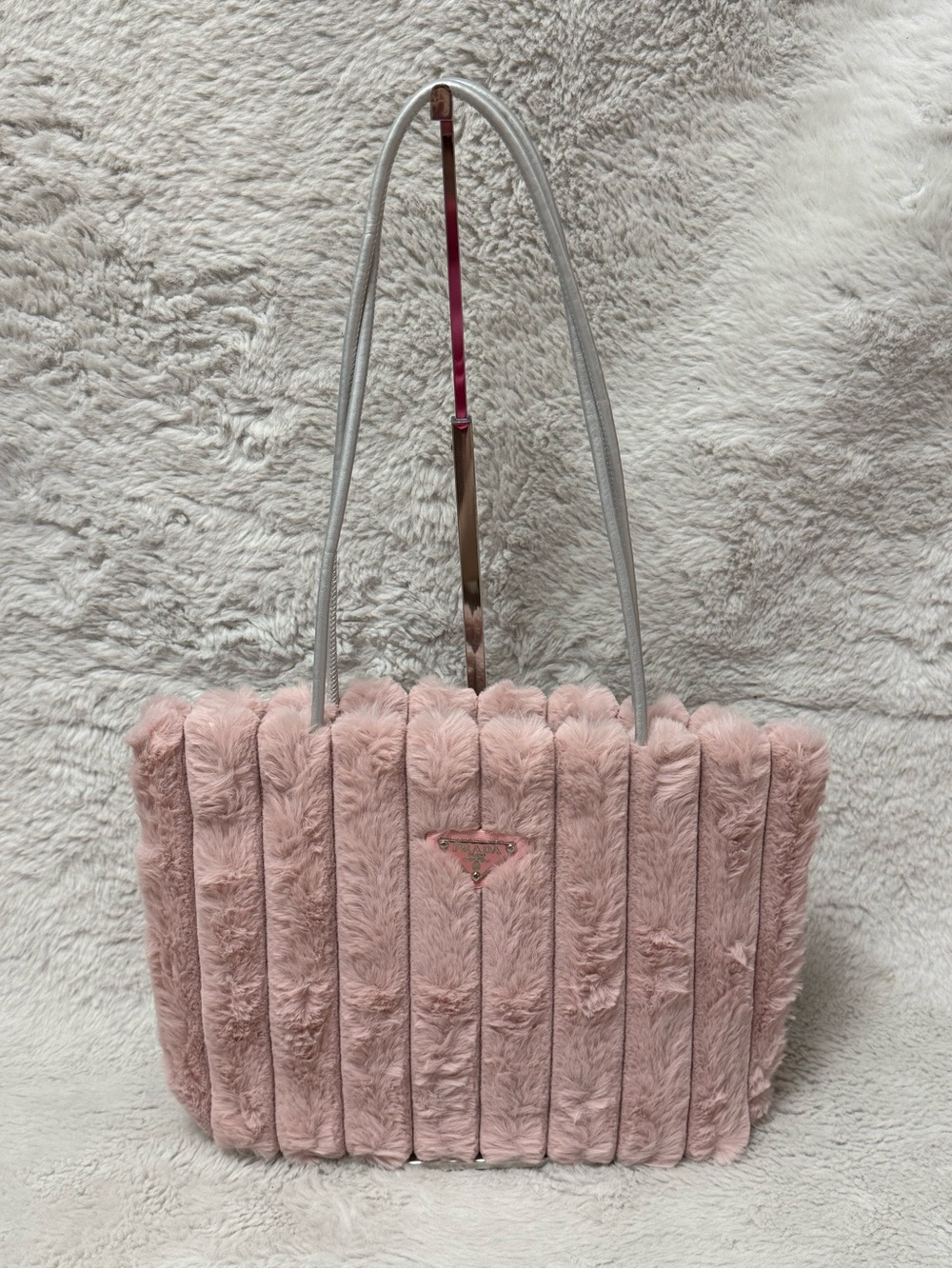 Prada Blush Pink Faux Fur Tote with Triangle Logo- GWP - Picture 3 of 10